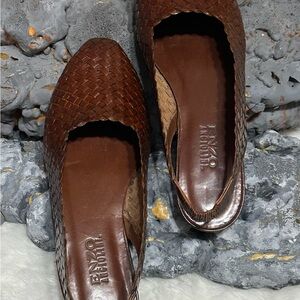Enzo Angiolini Brown Leather sling back Loafers with Woven Texture